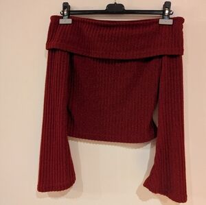 Cider Off-Shoulder Burgundy Sweater